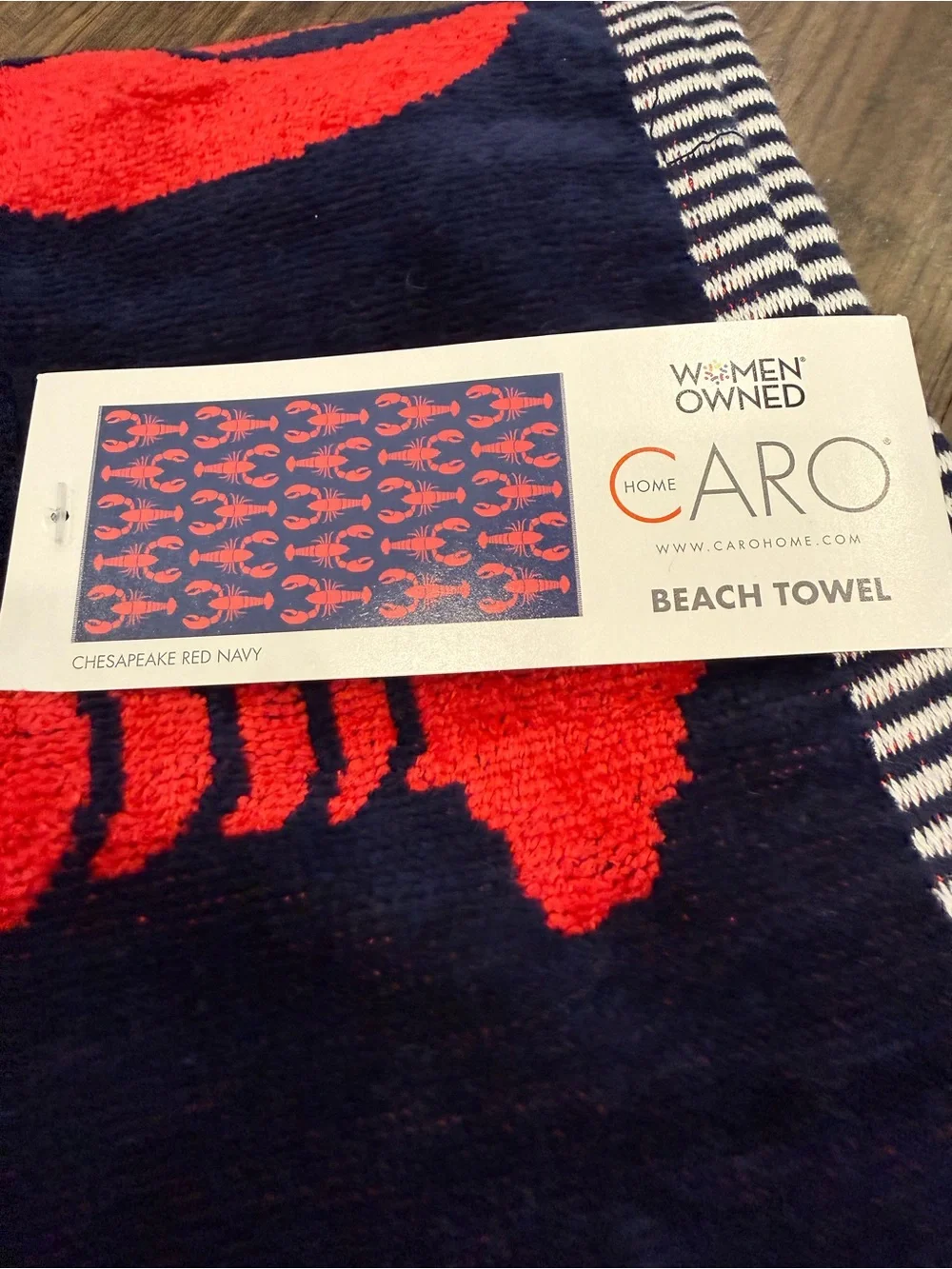Capri Red Lobster Pattern Navy Beach Towel